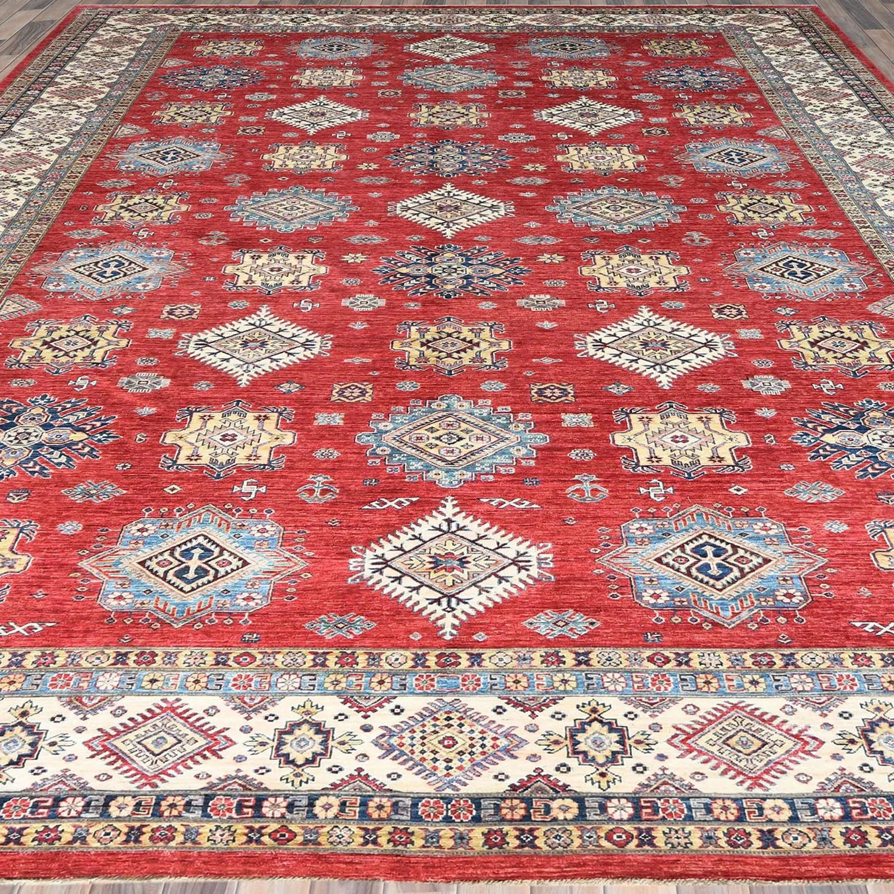 Hand-Knotted Caucasian Kazak Design Wool Oriental Handmade Rug (Size 12.1 X 16.0) Cwral-10398