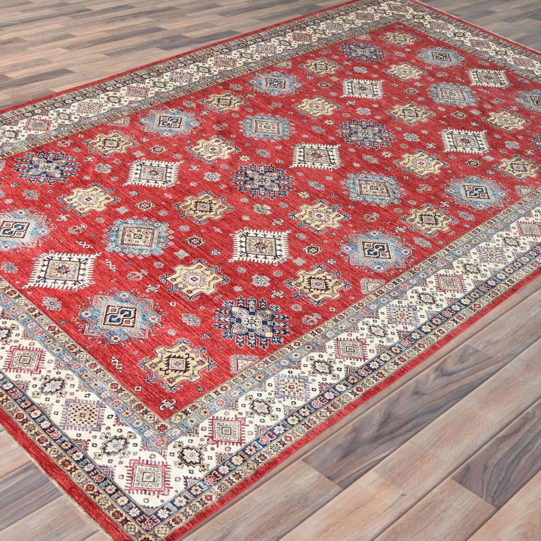 Hand-Knotted Caucasian Kazak Design Wool Oriental Handmade Rug (Size 12.1 X 16.0) Cwral-10398
