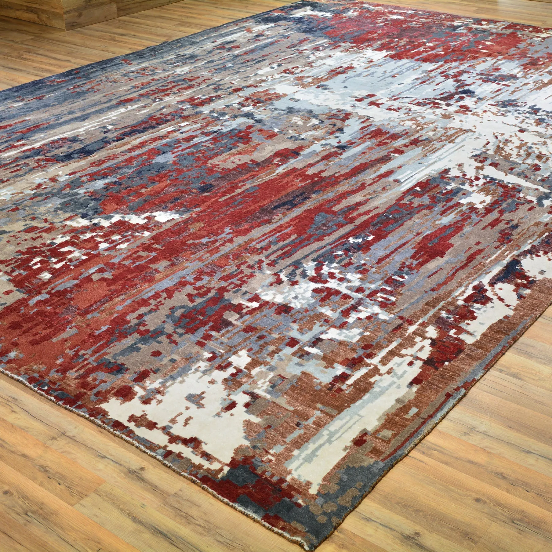 Hand-Knotted Contemporary Modern Abstract Wool Handmade Rug (Size 10.0 X 13.7) Cwral-7278
