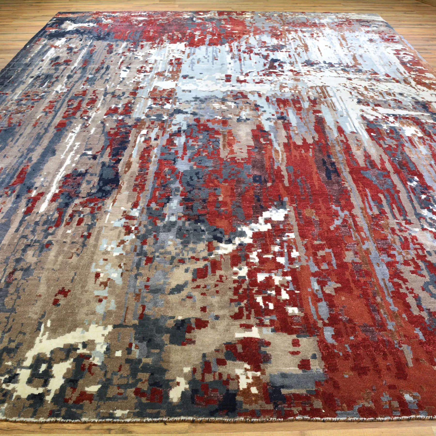 Hand-Knotted Contemporary Modern Abstract Wool Handmade Rug (Size 10.0 X 13.7) Cwral-7278