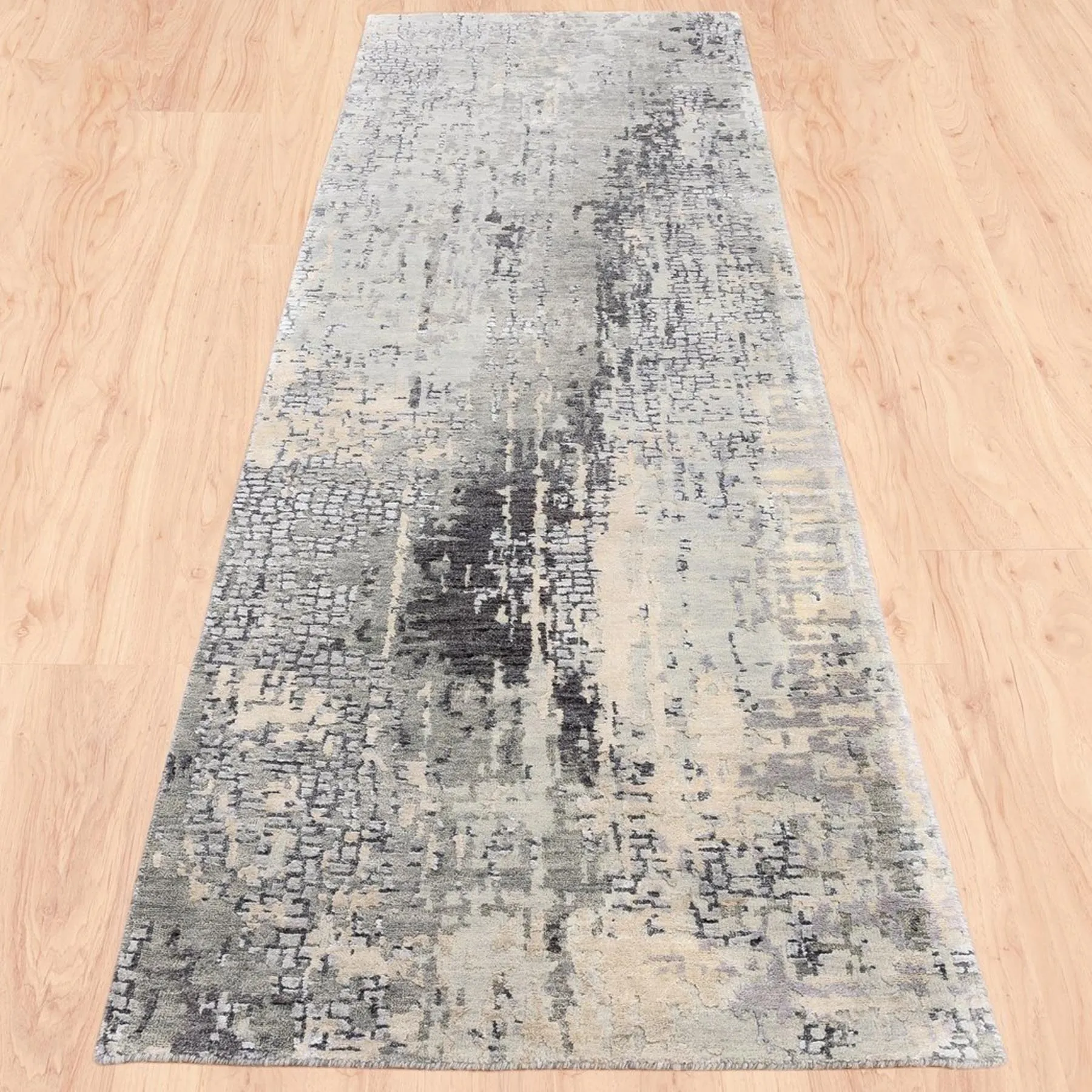 Hand-Knotted Contemporary Modern Abstract Wool Handmade Rug (Size 2.7 X 9.8) Cwral-8631