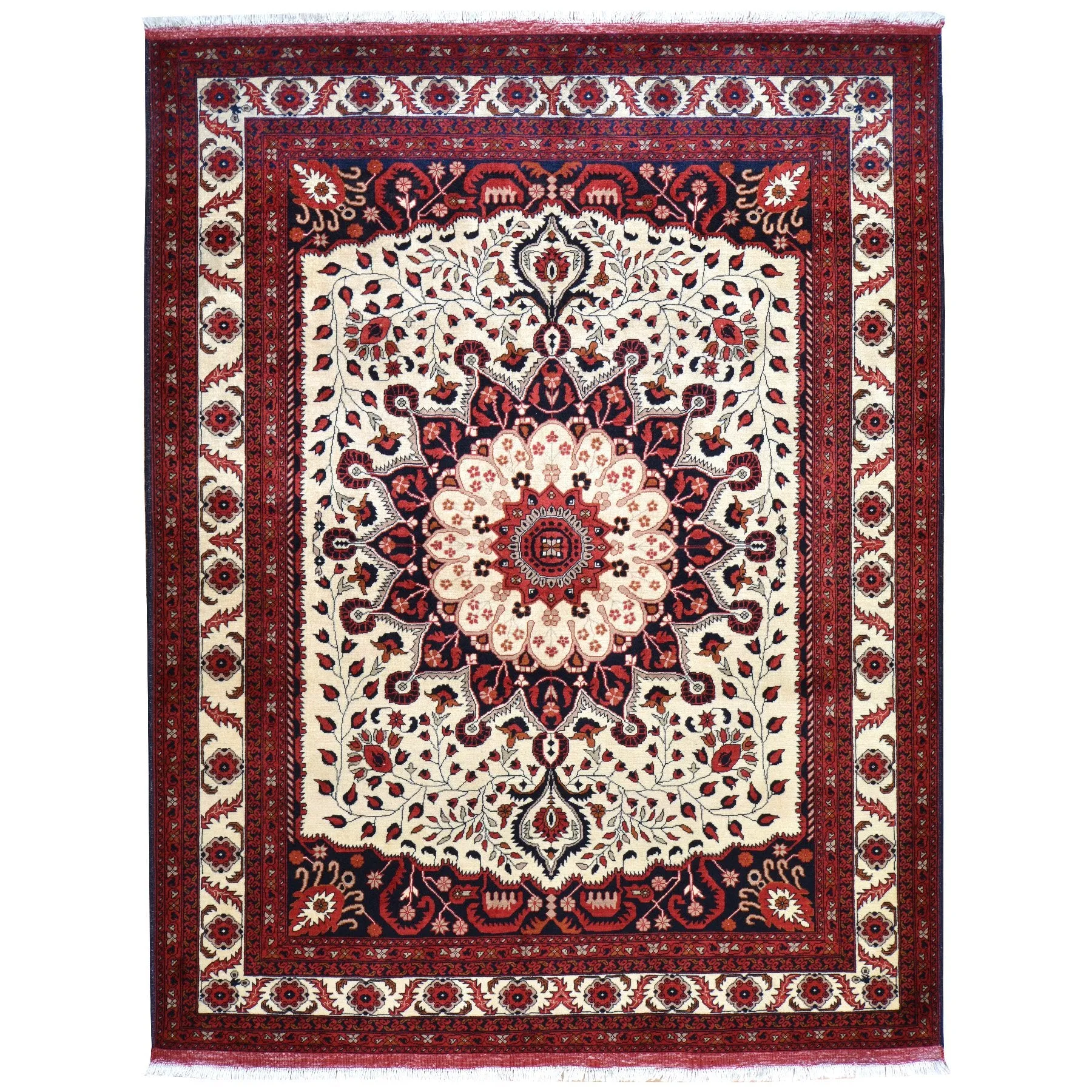Hand-Knotted Fine Afghan Tribal Turkoman Wool Rug (Size 5.1 X 6.8) Brral-3195