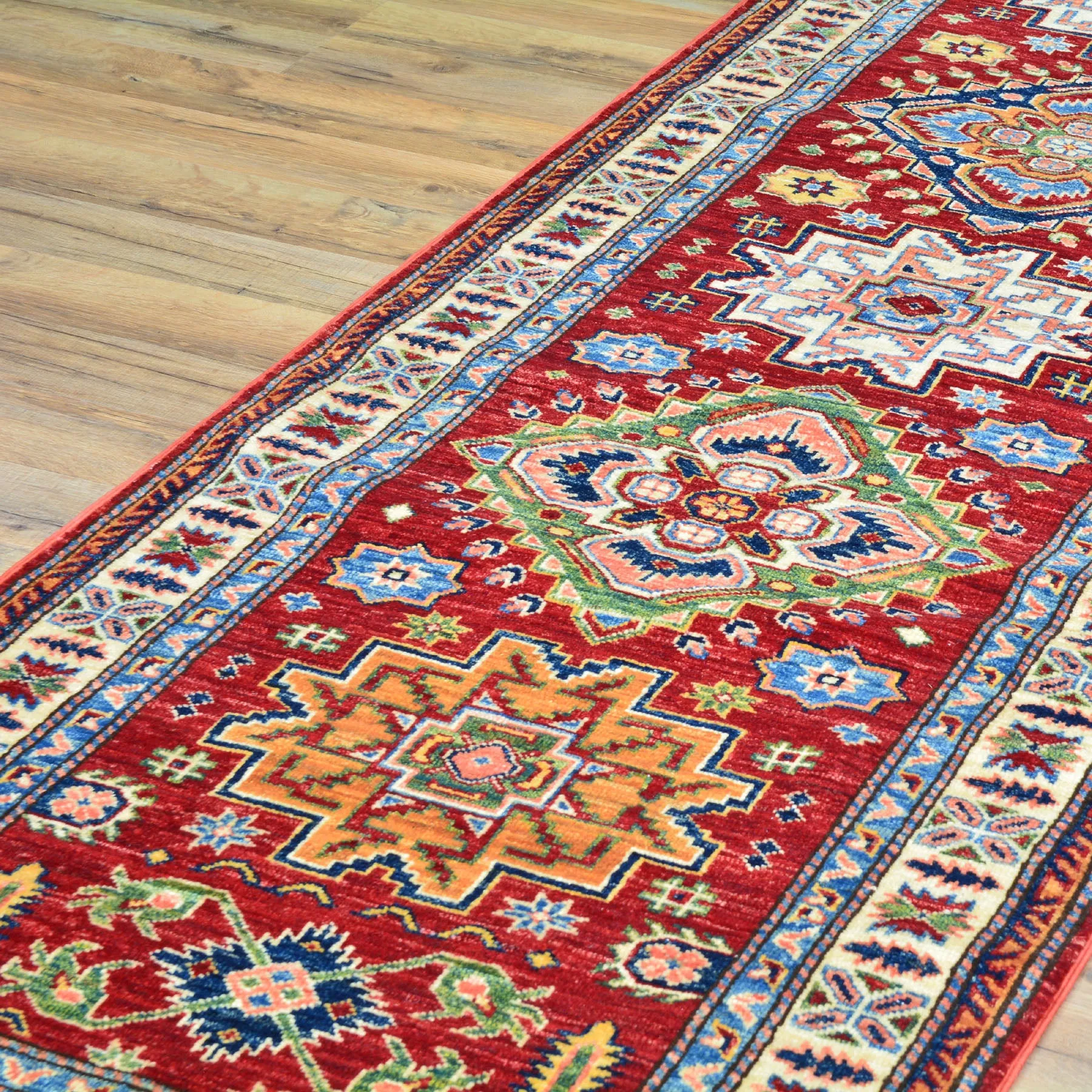 Hand-Knotted Fine Kazak Rug Geometric Handmade 100% Wool (Size 2.9 X 9.8) Cwral-2874