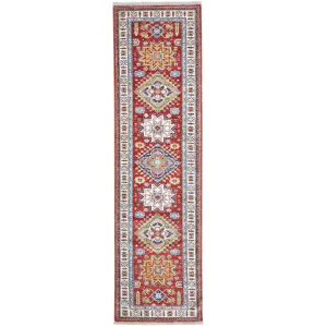 Hand-Knotted Fine Kazak Rug Geometric Handmade 100% Wool (Size 2.9 X 9.8) Cwral-2874