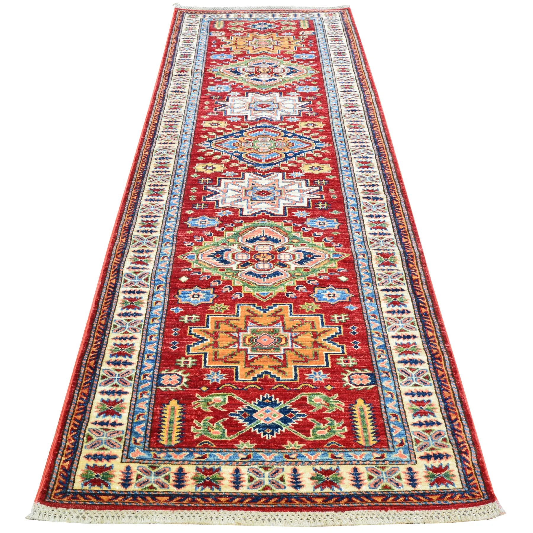 Hand-Knotted Fine Kazak Rug Geometric Handmade 100% Wool (Size 2.9 X 9.8) Cwral-2874