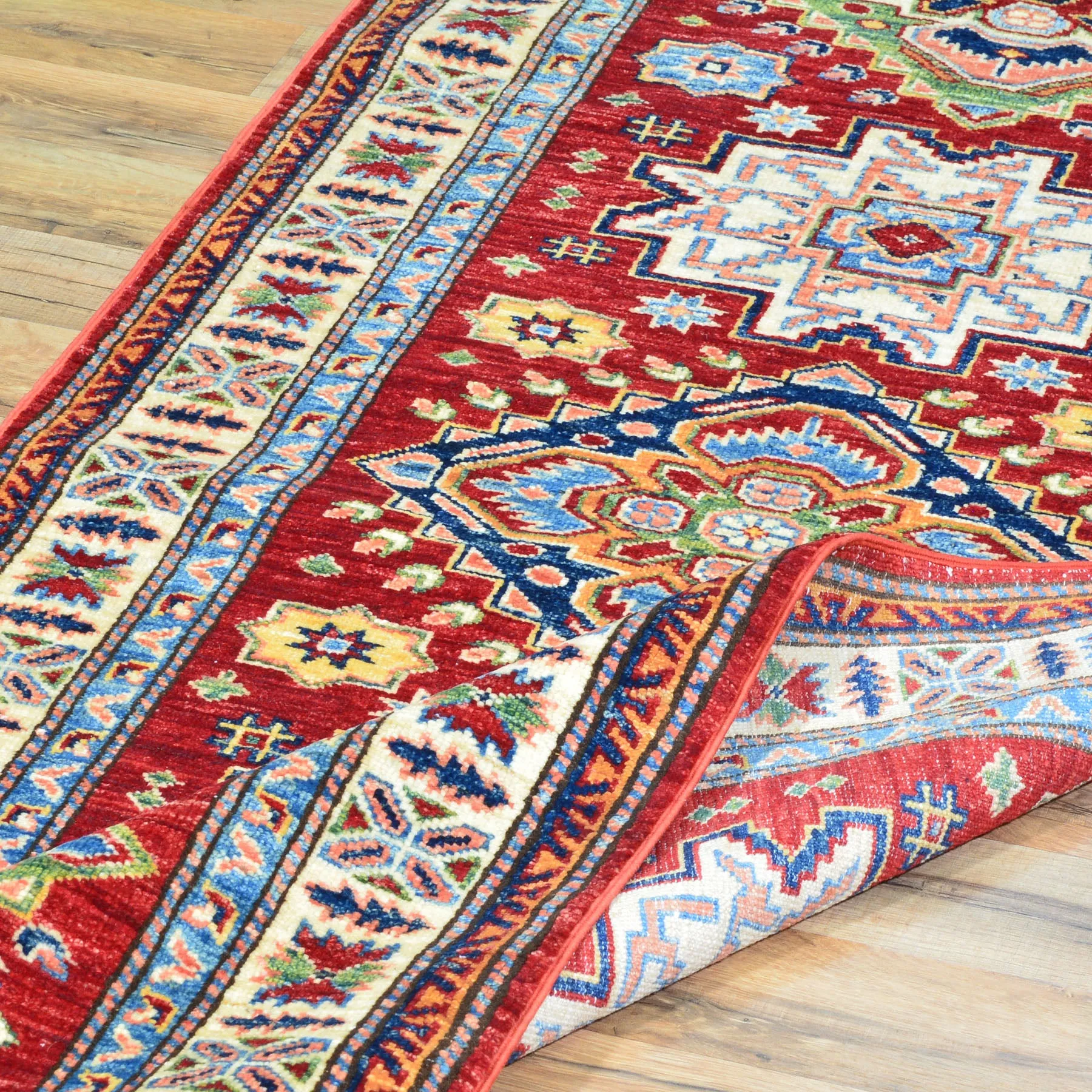 Hand-Knotted Fine Kazak Rug Geometric Handmade 100% Wool (Size 2.9 X 9.8) Cwral-2874