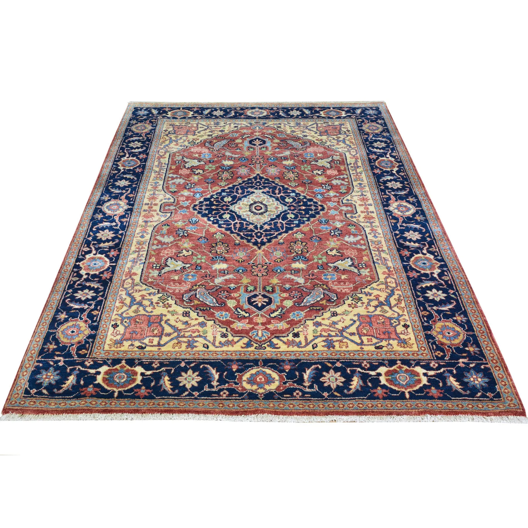 Hand-Knotted Fine Oriental Heriz Design Wool Handmade Rug (Size 4.1 X 6.2) Cwral-9093