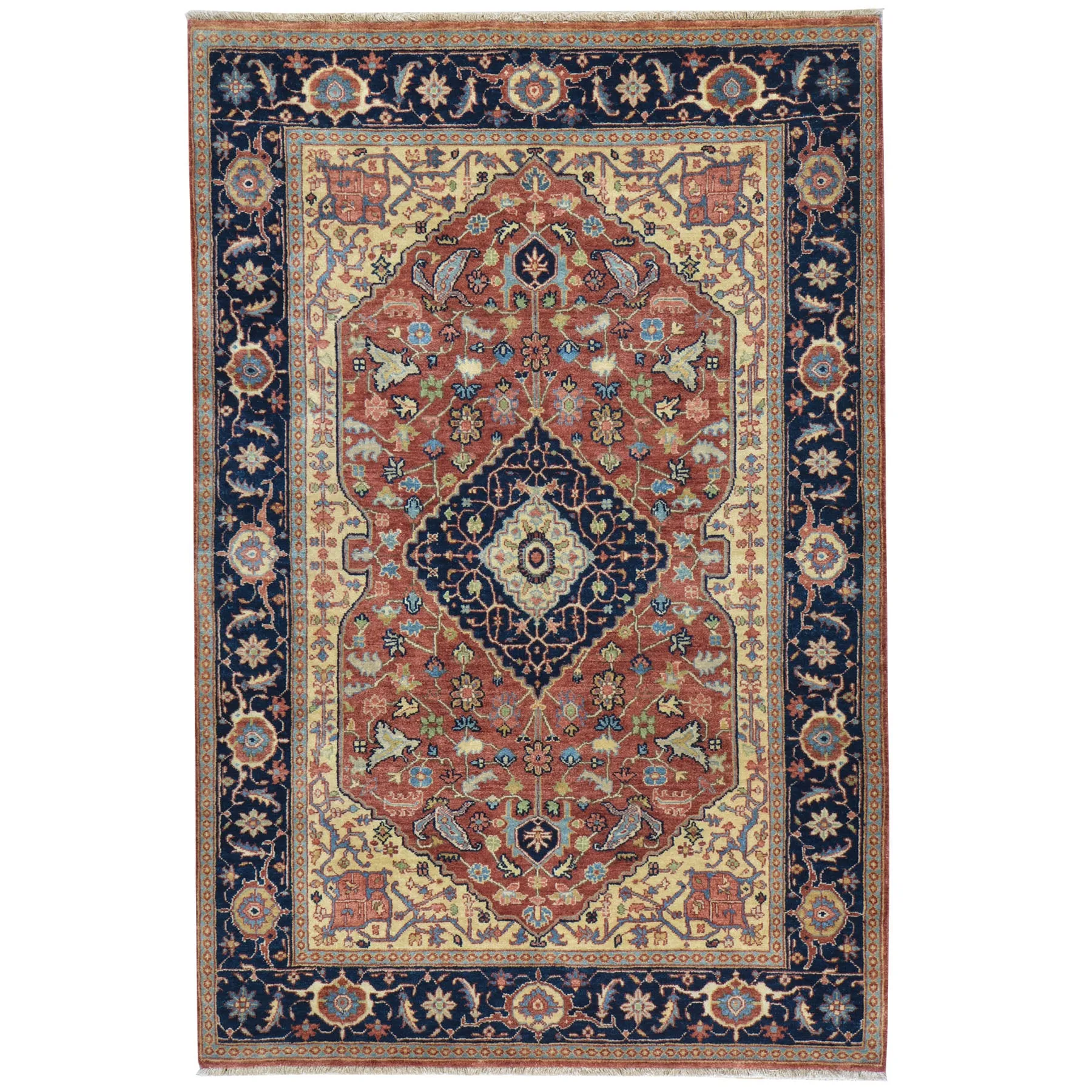 Hand-Knotted Fine Oriental Heriz Design Wool Handmade Rug (Size 4.1 X 6.2) Cwral-9093