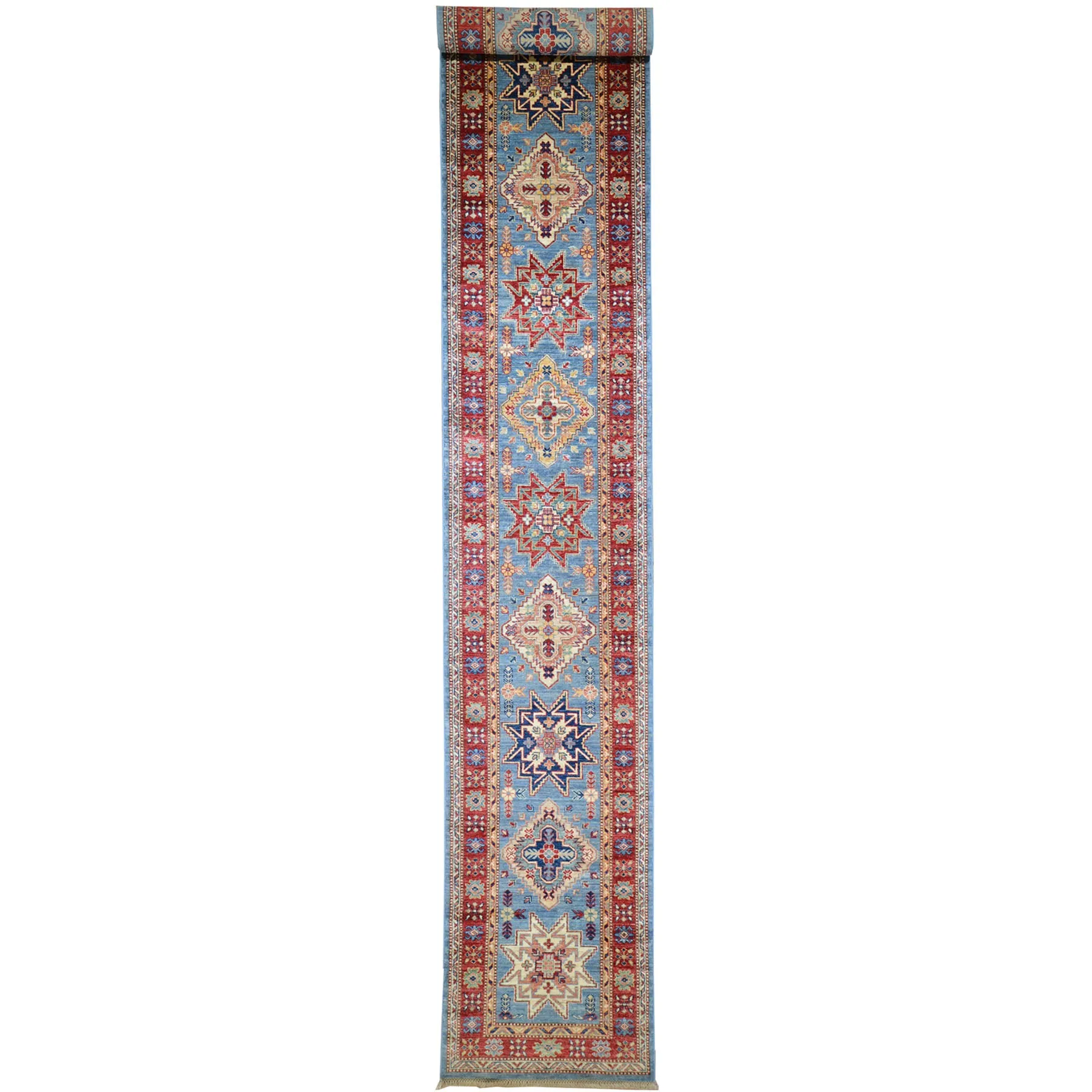 Hand-Knotted Fine Super Kazak Caucasian Design 100% Wool Rug (Size 2.8 X 17.2) Brrsf-1854