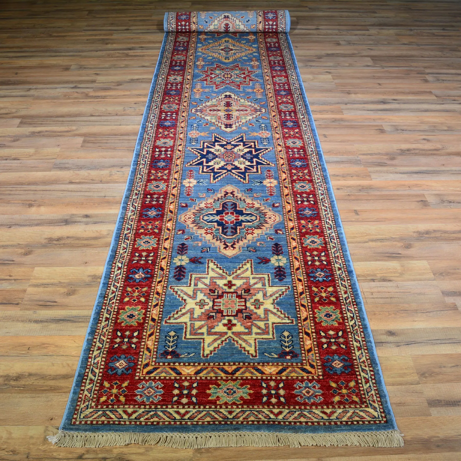 Hand-Knotted Fine Super Kazak Caucasian Design 100% Wool Rug (Size 2.8 X 17.2) Brrsf-1854