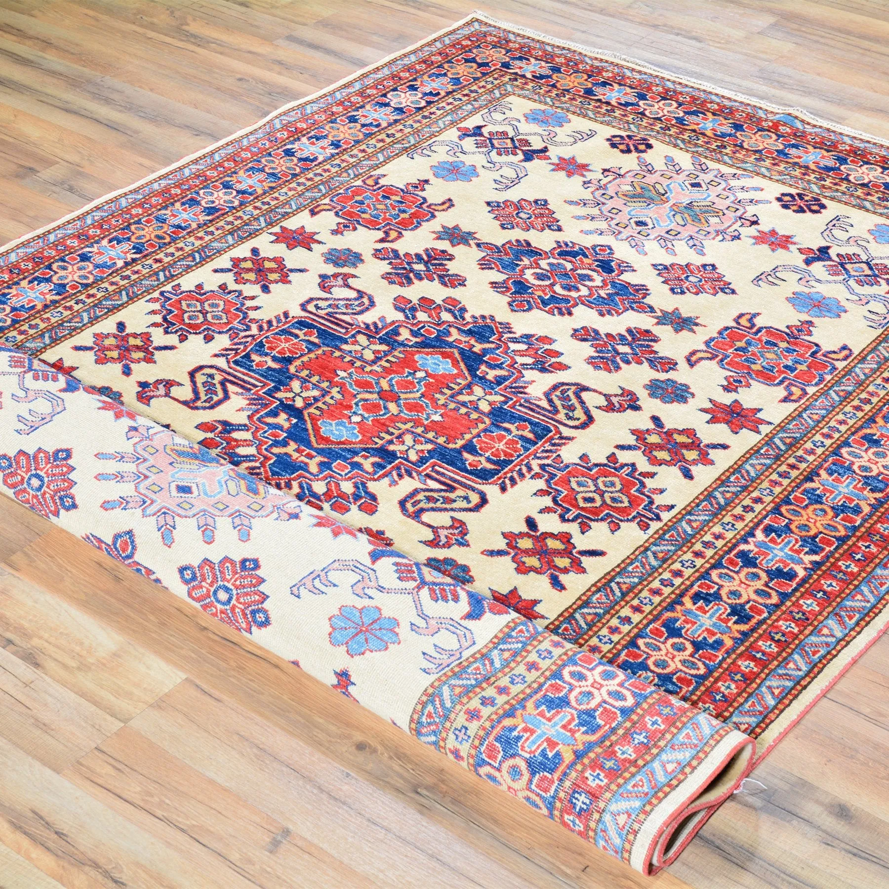 Hand-Knotted Fine Super Kazak Caucasian Design Wool Rug (Size 5.0 X 7.4) Brral-675