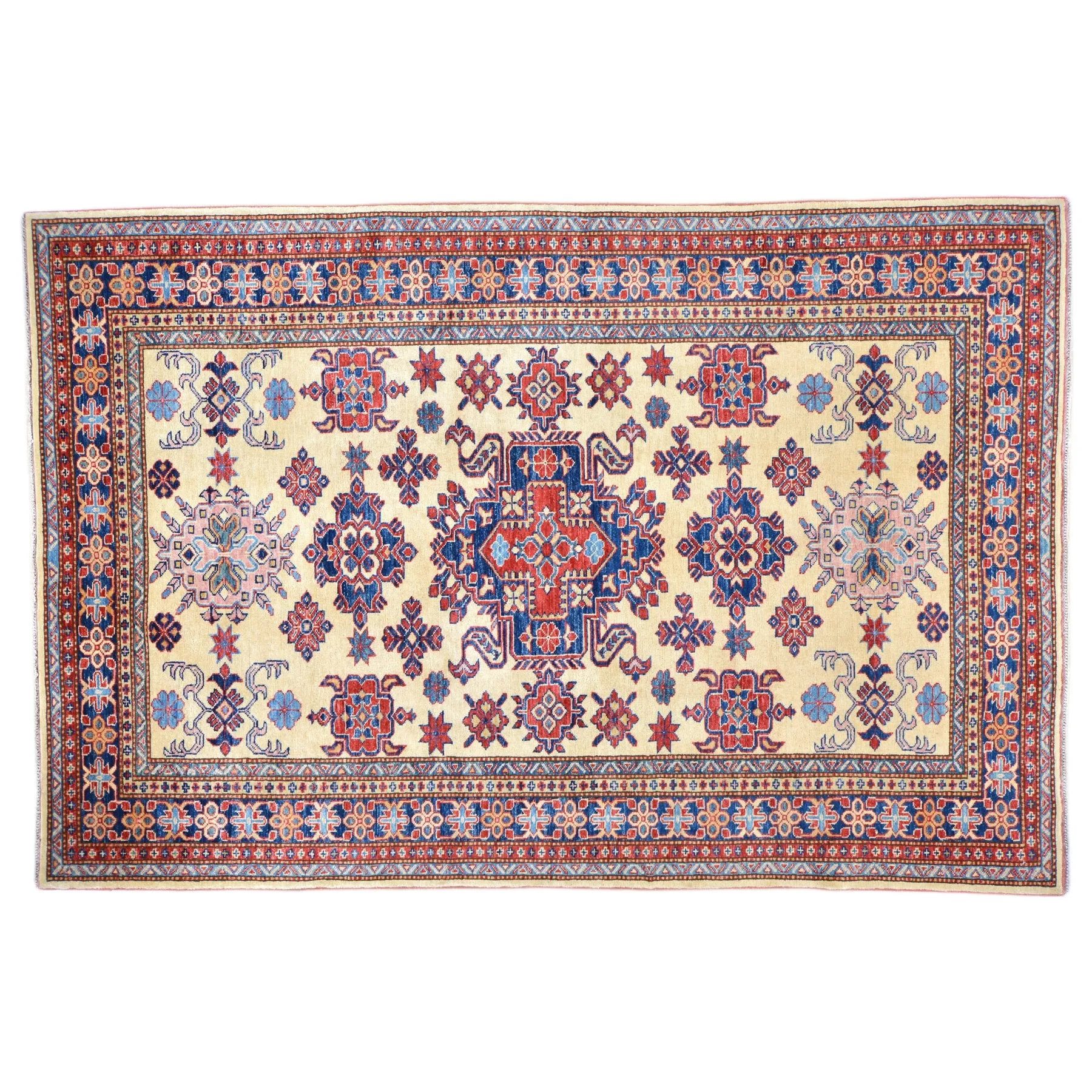 Hand-Knotted Fine Super Kazak Caucasian Design Wool Rug (Size 5.0 X 7.4) Brral-675