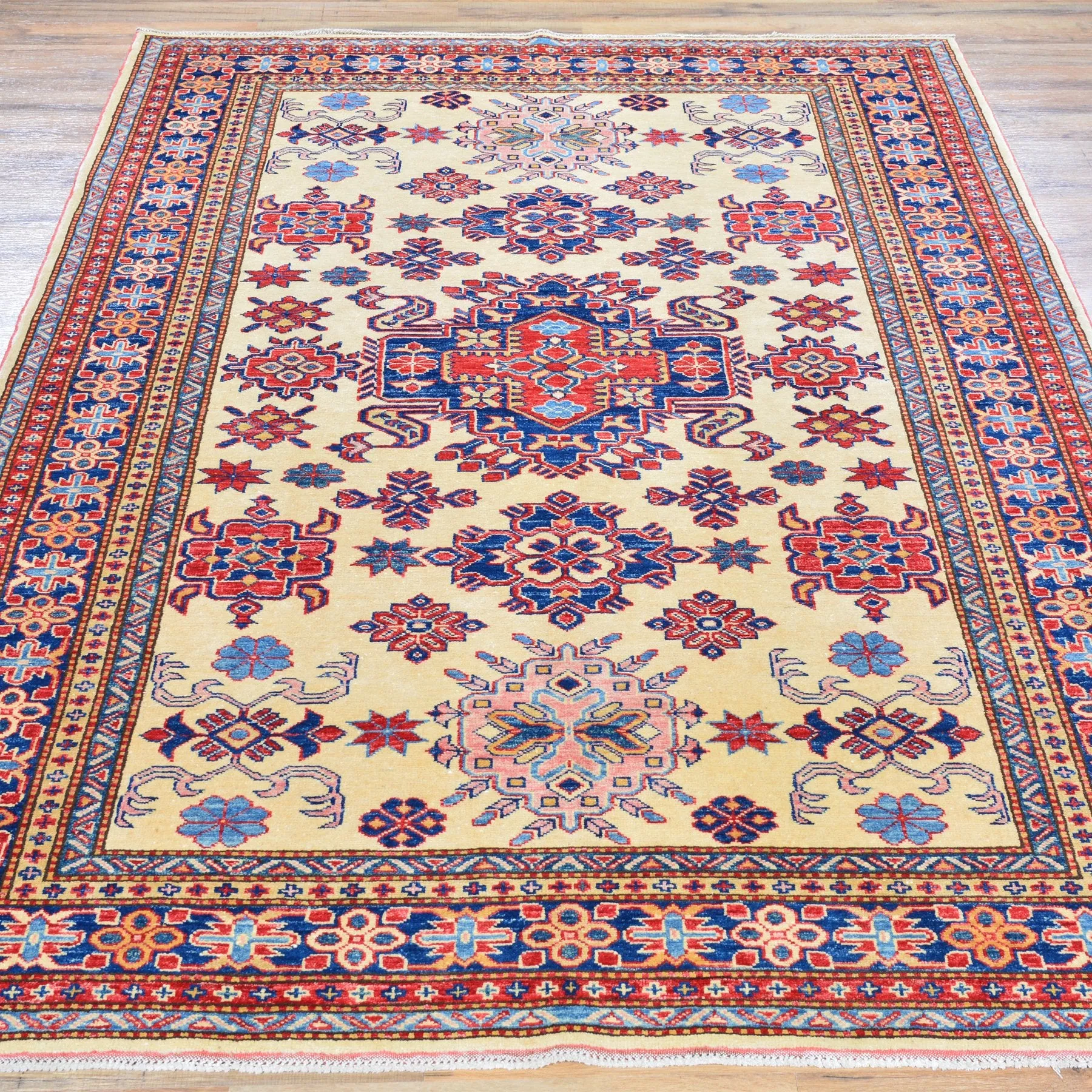 Hand-Knotted Fine Super Kazak Caucasian Design Wool Rug (Size 5.0 X 7.4) Brral-675