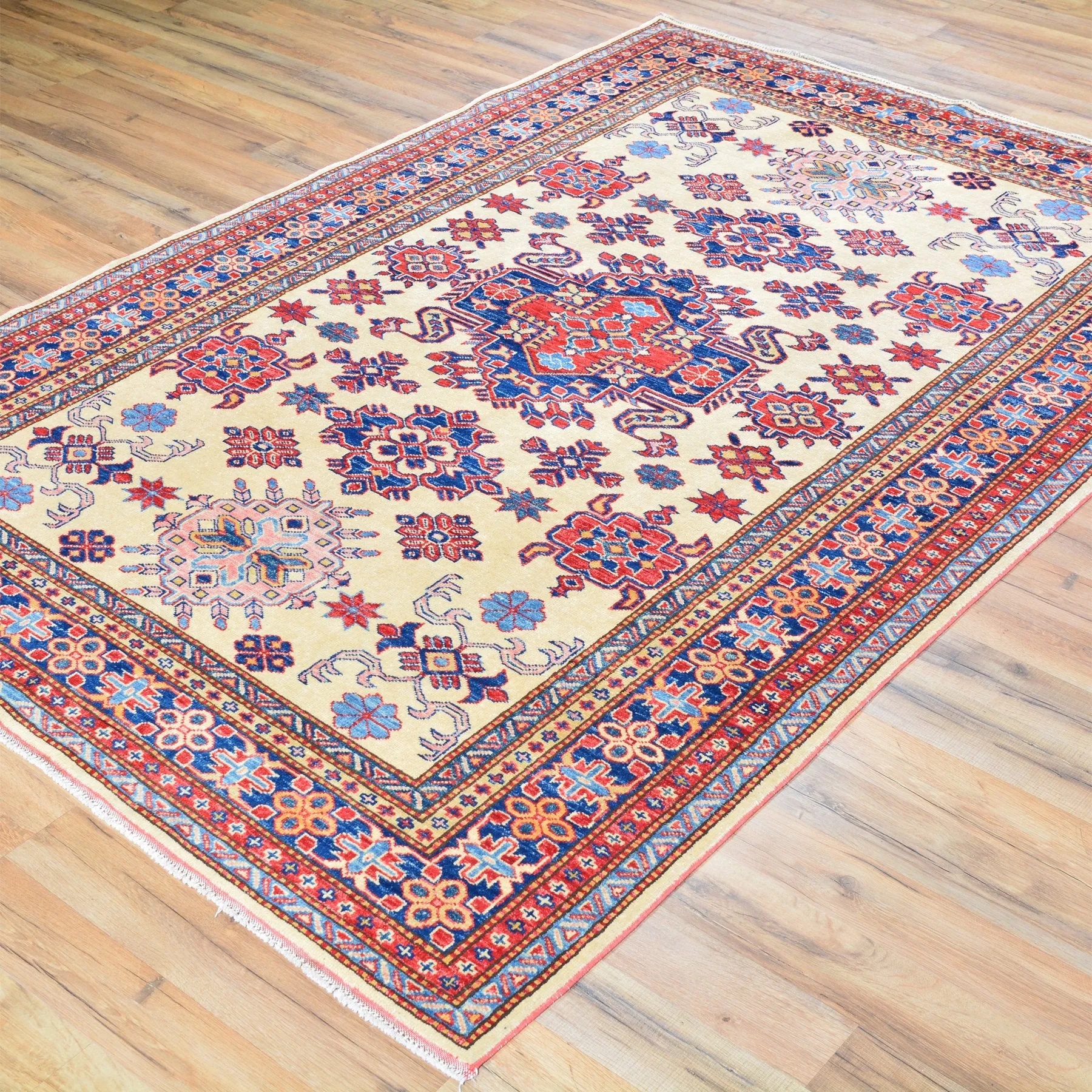 Hand-Knotted Fine Super Kazak Caucasian Design Wool Rug (Size 5.0 X 7.4) Brral-675