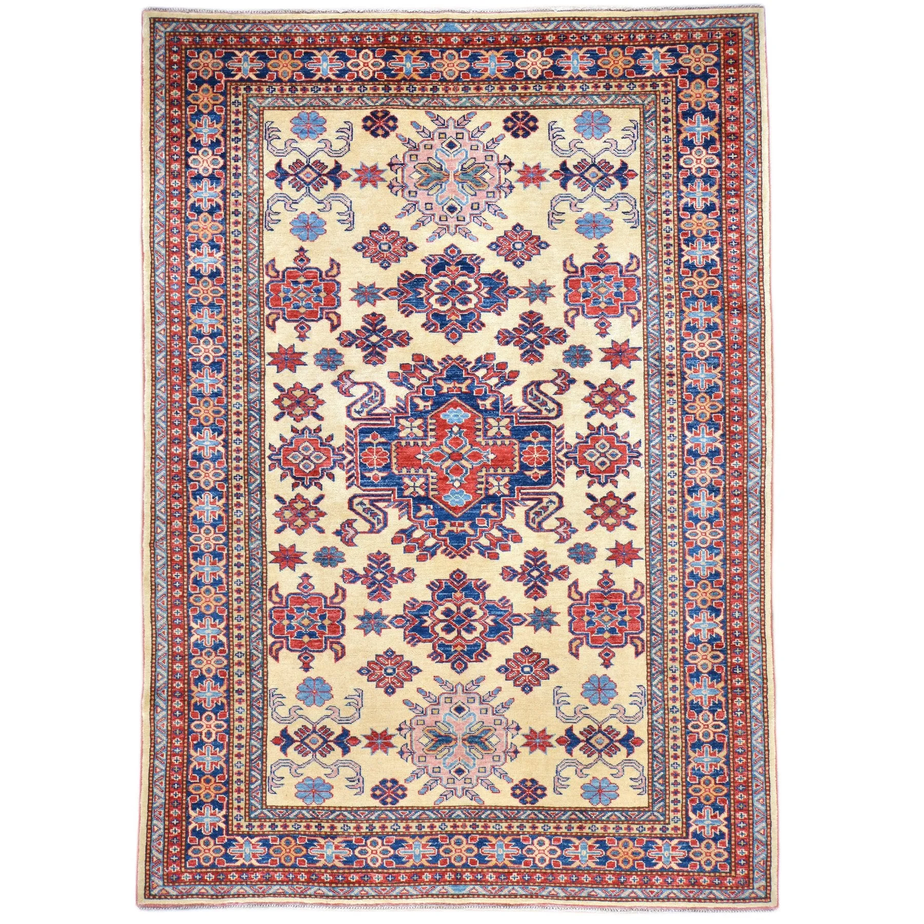 Hand-Knotted Fine Super Kazak Caucasian Design Wool Rug (Size 5.0 X 7.4) Brral-675