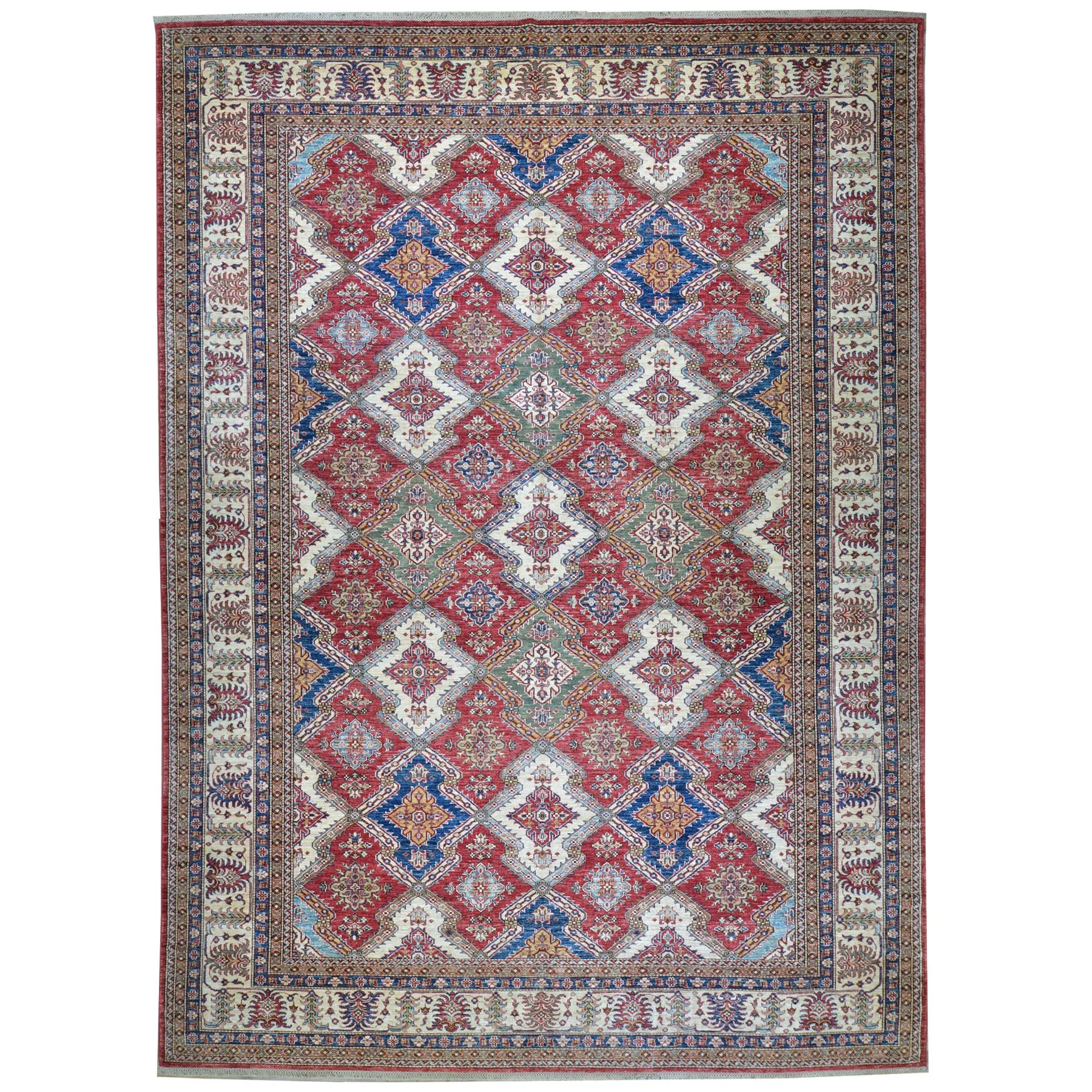 Hand-Knotted Fine Super Kazak Caucasian Design Wool Rug (Size 9.11 X 13.6) Brral-5568