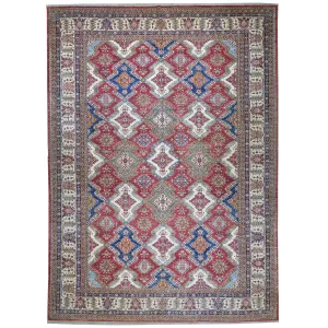 Hand-Knotted Fine Super Kazak Caucasian Design Wool Rug (Size 9.11 X 13.6) Brral-5568