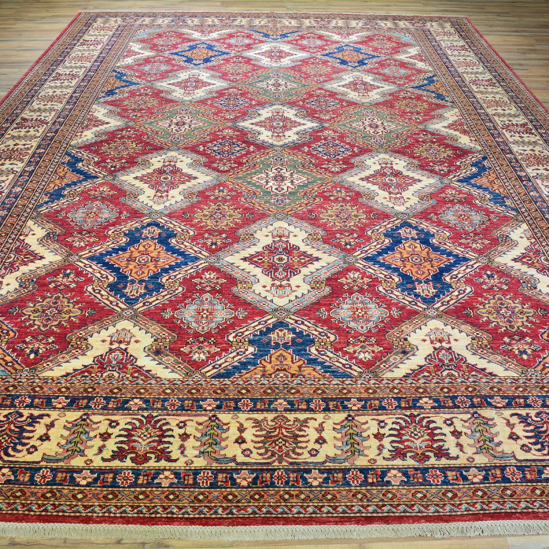 Hand-Knotted Fine Super Kazak Caucasian Design Wool Rug (Size 9.11 X 13.6) Brral-5568