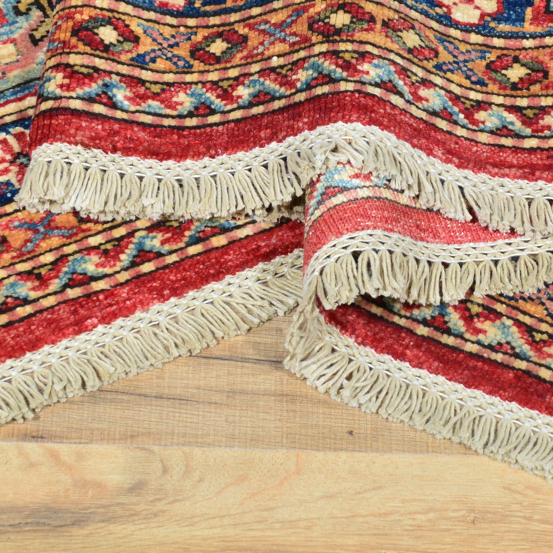 Hand-Knotted Fine Super Kazak Caucasian Design Wool Rug (Size 9.11 X 13.6) Brral-5568