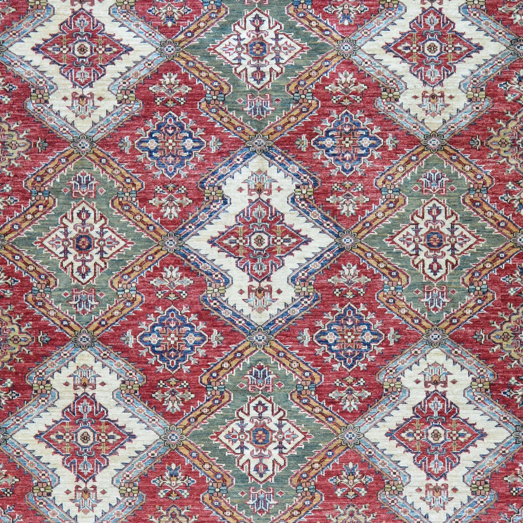 Hand-Knotted Fine Super Kazak Caucasian Design Wool Rug (Size 9.11 X 13.6) Brral-5568