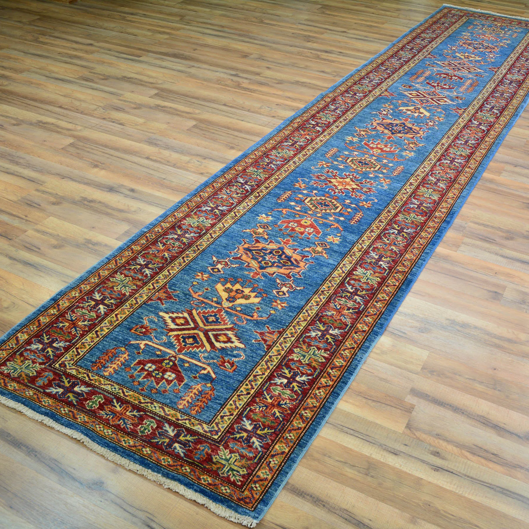 Hand-Knotted Fine Super Kazak Tribal Handmade 100% Wool Rug (Size 2.9 X 12.10) Cwral-4494