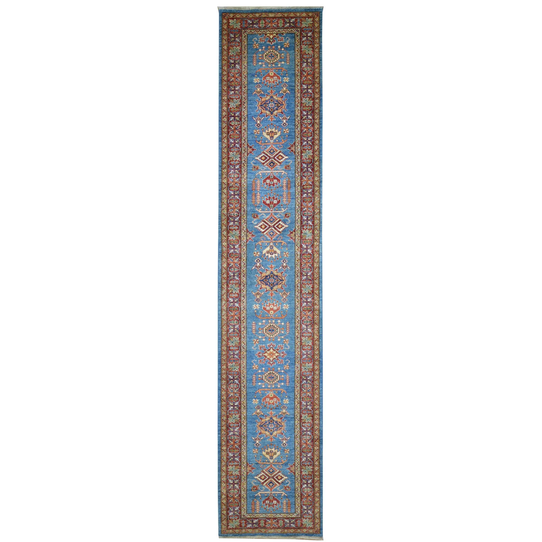 Hand-Knotted Fine Super Kazak Tribal Handmade 100% Wool Rug (Size 2.9 X 12.10) Cwral-4494