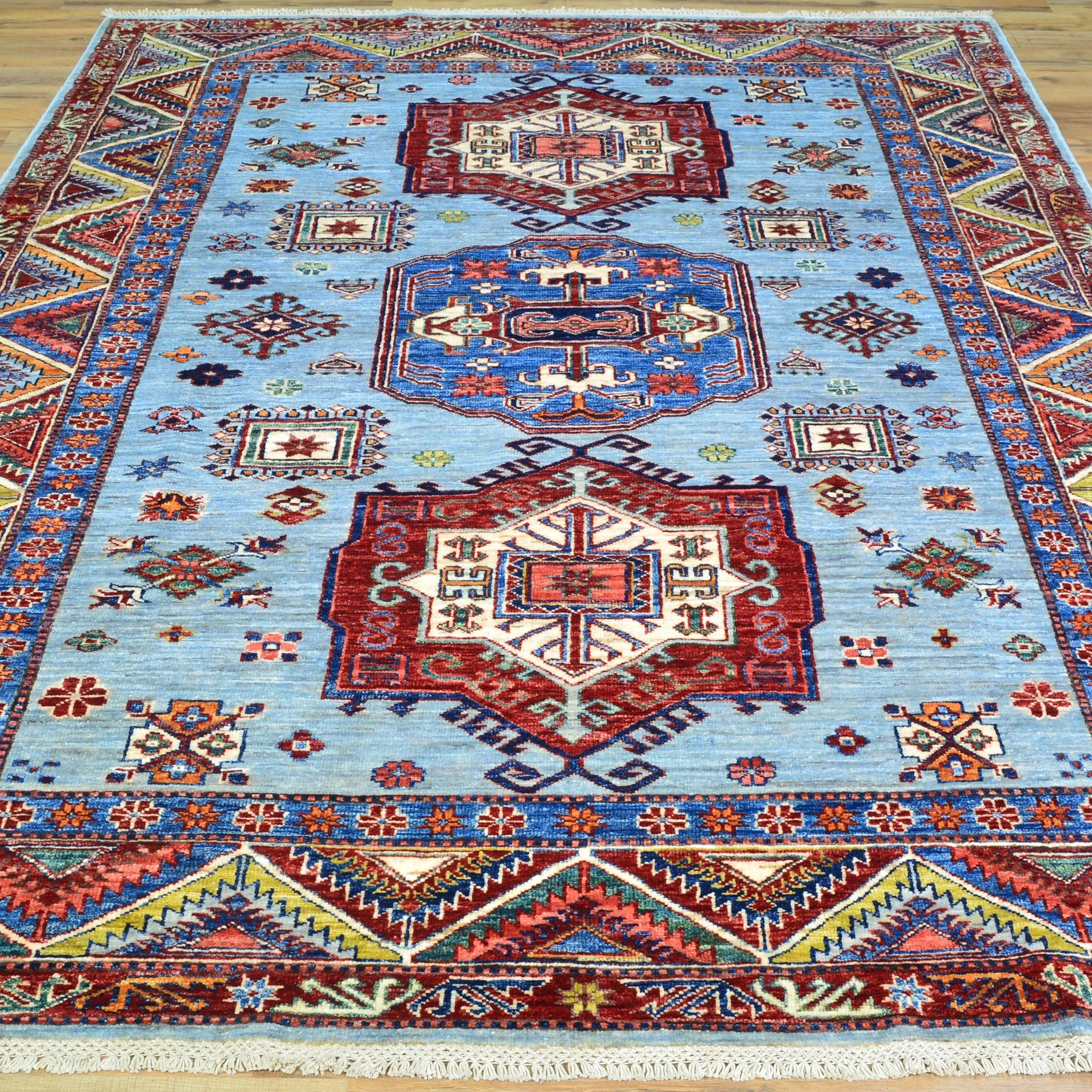 Hand-Knotted Fine Tribal Kazak Design Handmade Wool Rug (Size 5.8 X 8.0) Cwral-9270