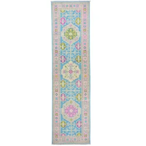 Hand-Knotted Handmade Colorful Geometric Design Wool Rug (Size 2.7 X 9.8) Cwral-7386