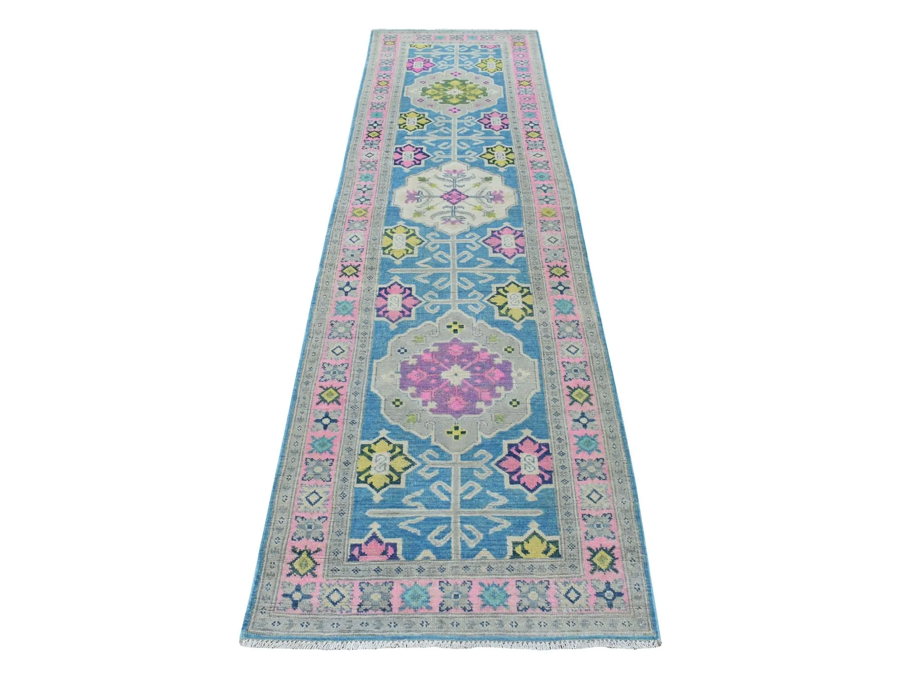 Hand-Knotted Handmade Colorful Geometric Design Wool Rug (Size 2.7 X 9.8) Cwral-7386