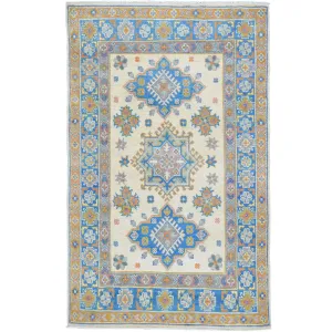 Hand-Knotted Handmade Colorful Geometric Design Wool Rug (Size 3.1 X 4.10) Cwral-10620