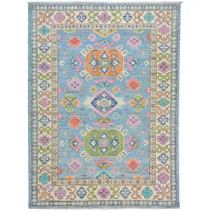 Hand-Knotted Handmade Colorful Geometric Design Wool Rug (Size 4.10 X 6.6) Cwral-7461