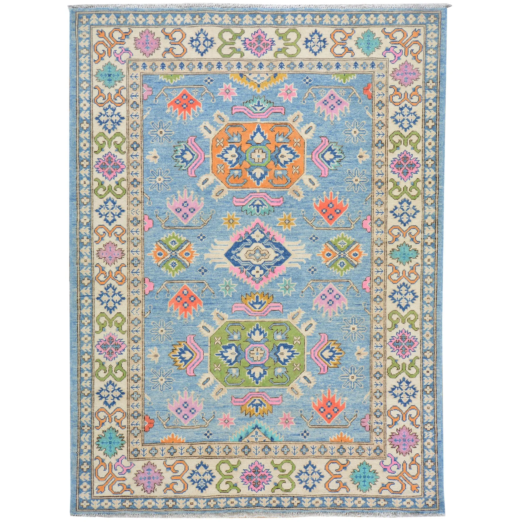 Hand-Knotted Handmade Colorful Geometric Design Wool Rug (Size 4.10 X 6.6) Cwral-7461