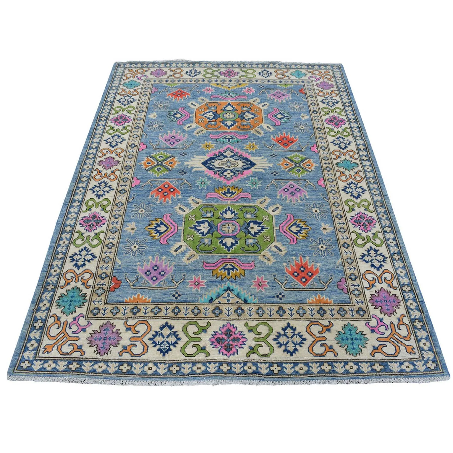Hand-Knotted Handmade Colorful Geometric Design Wool Rug (Size 4.10 X 6.6) Cwral-7461