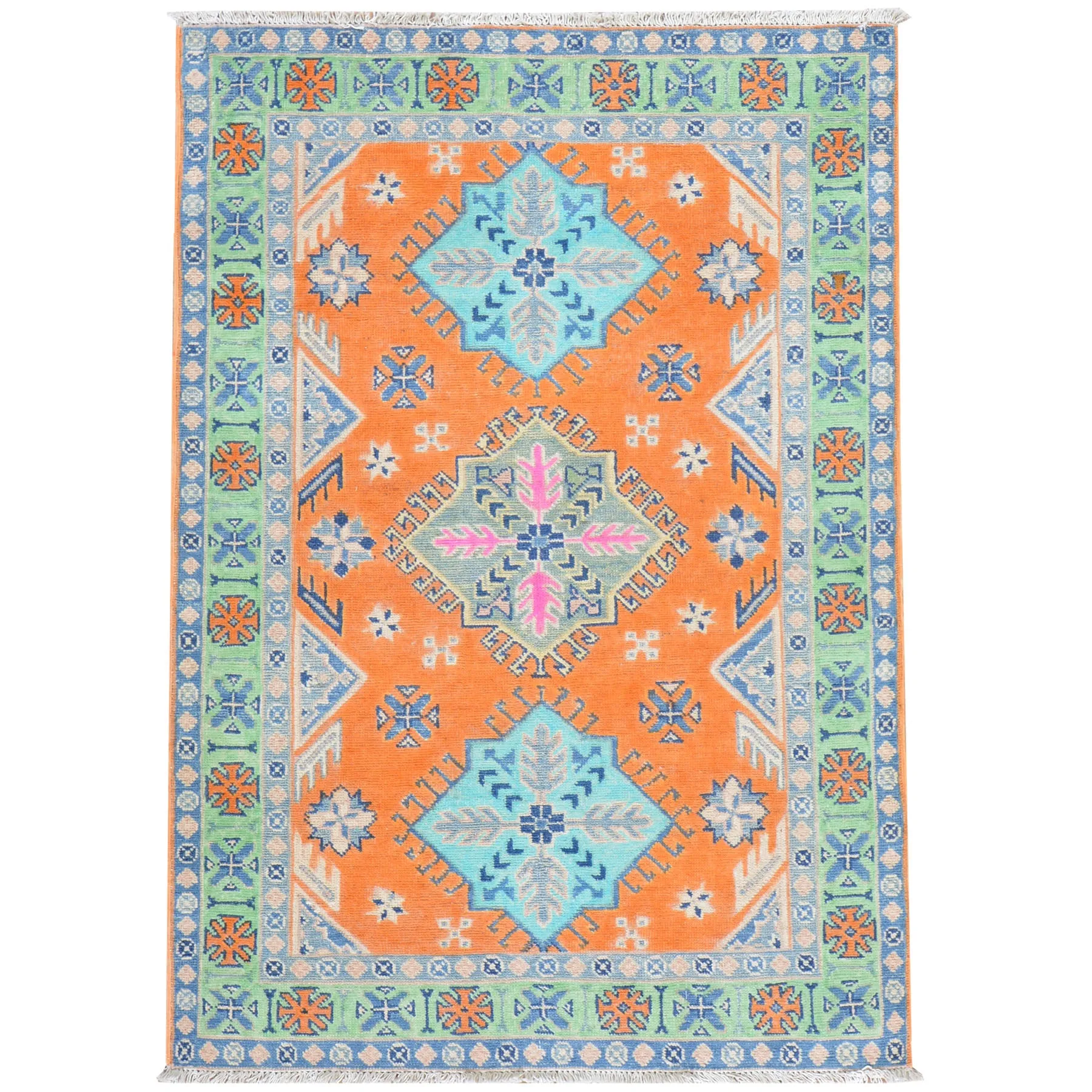 Hand-Knotted Handmade Geometric Design Wool Rug (Size 3.2 X 4.6) Cwral-7740