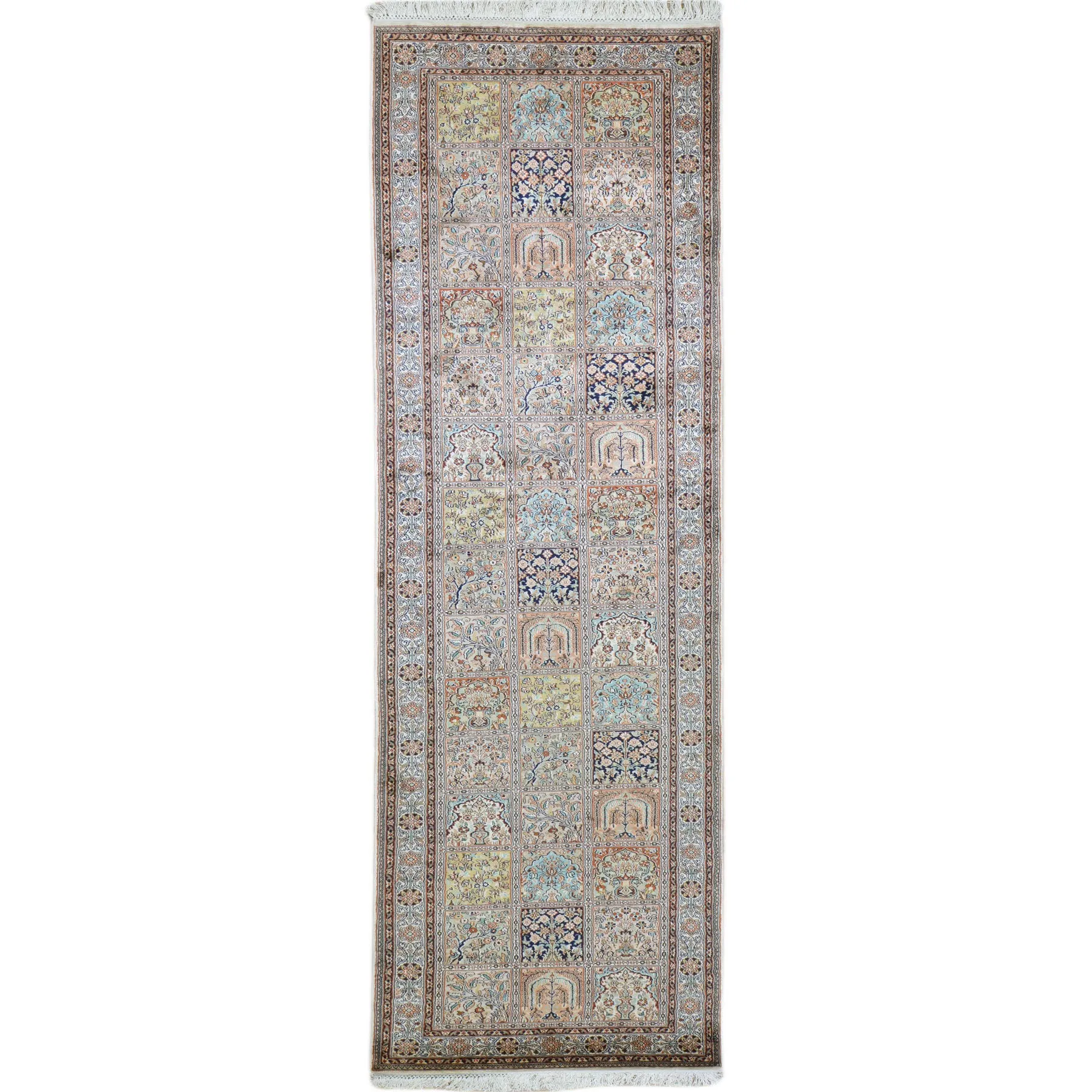 Hand-Knotted Kashmiri Silk Handmade Traditional Design Rug (Size 2.6 X 9.10) Cwral-9162