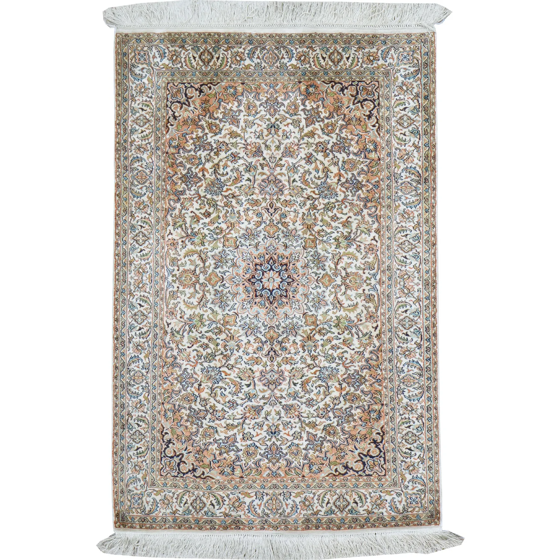 Hand-Knotted Kashmiri Silk Traditional Design Handmade Rug (Size 2.7 X 4.0) Cwral-11136