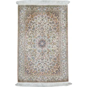 Hand-Knotted Kashmiri Silk Traditional Design Handmade Rug (Size 2.7 X 4.0) Cwral-11136