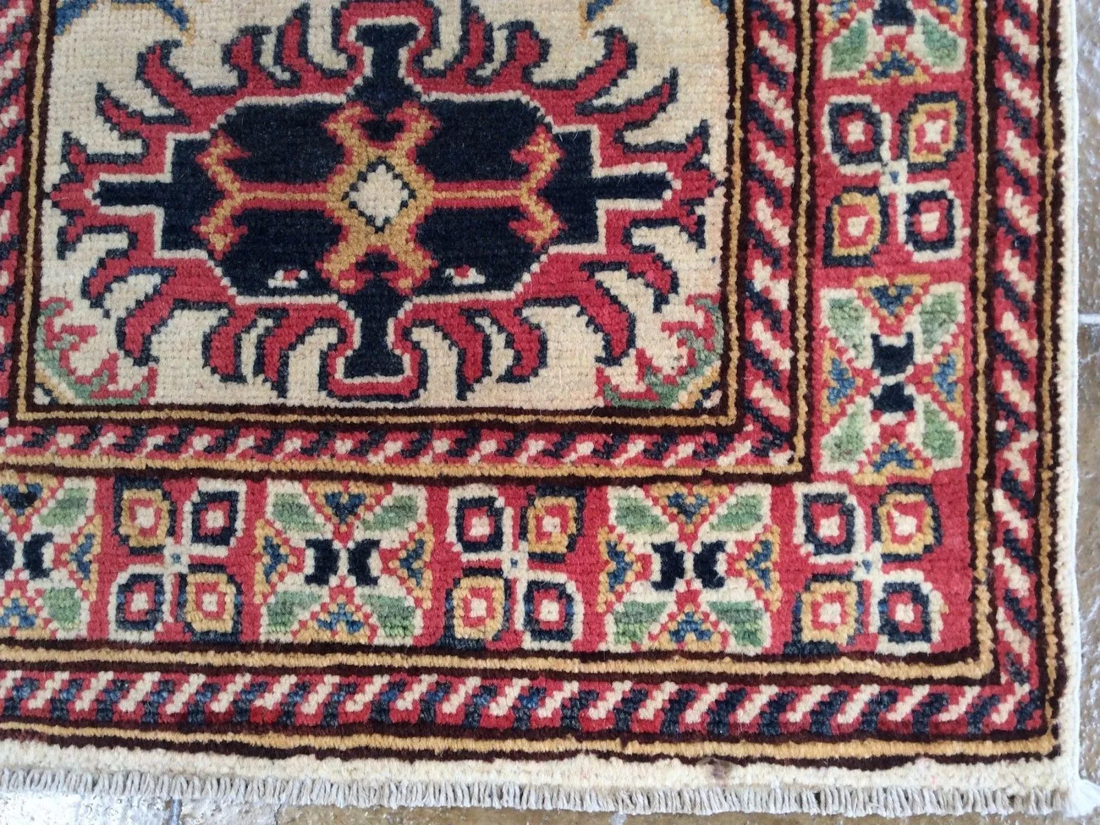 Hand-Knotted Kazak Geometric Design Handmade Wool Rug (Size 2.0 X 2.10) Brrsf-993