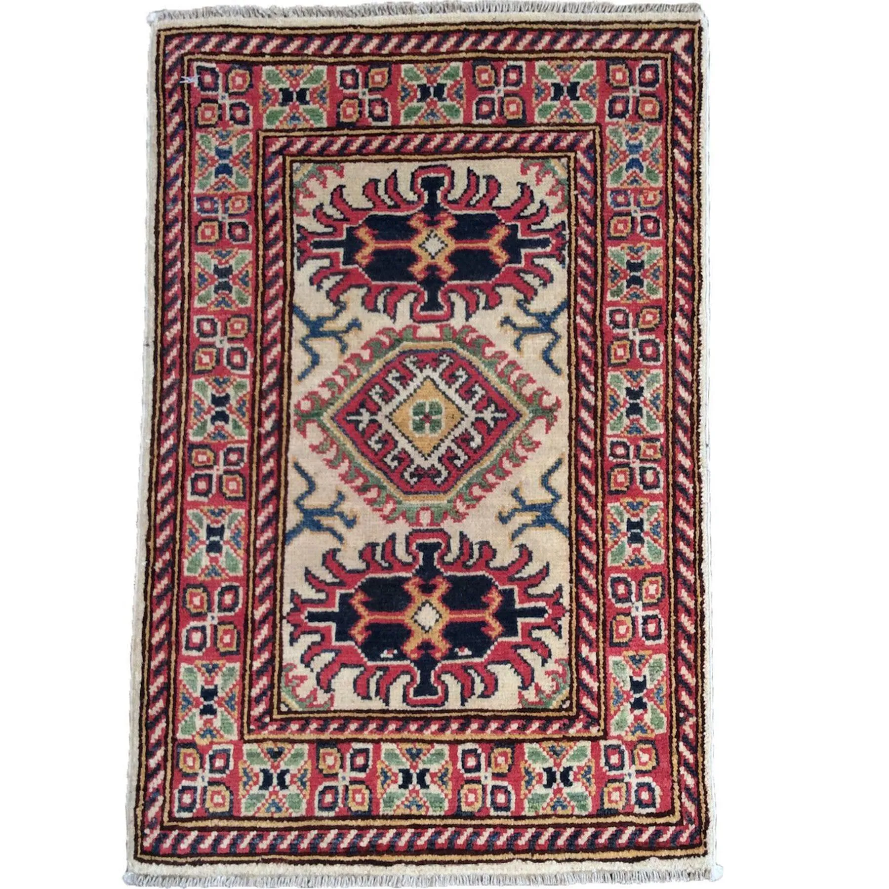 Hand-Knotted Kazak Geometric Design Handmade Wool Rug (Size 2.0 X 2.10) Brrsf-993