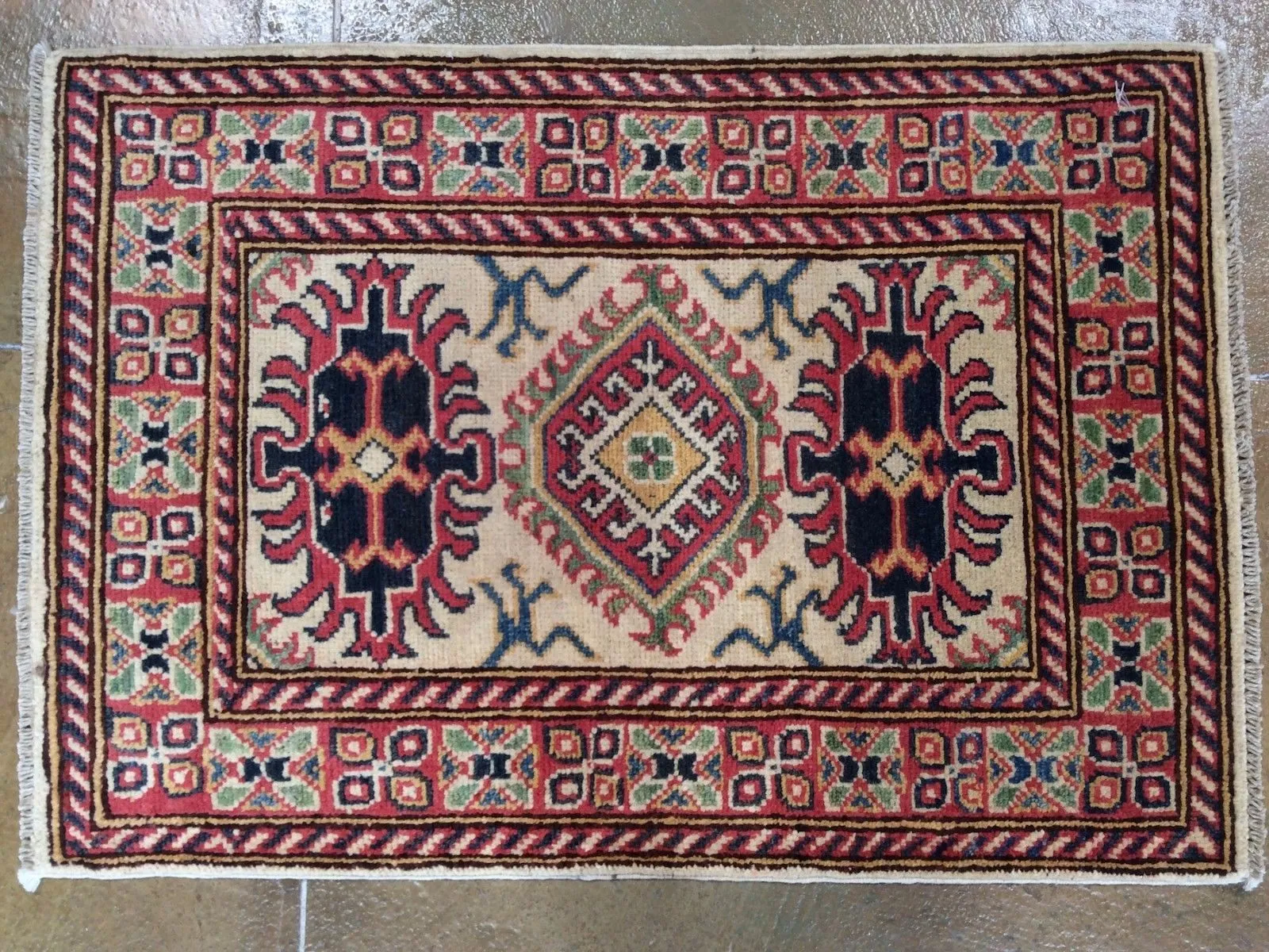 Hand-Knotted Kazak Geometric Design Handmade Wool Rug (Size 2.0 X 2.10) Brrsf-993
