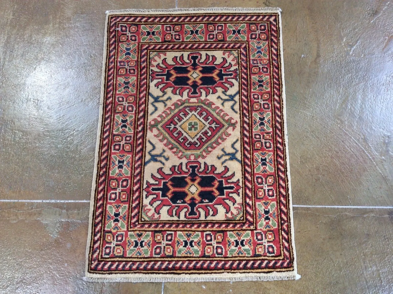Hand-Knotted Kazak Geometric Design Handmade Wool Rug (Size 2.0 X 2.10) Brrsf-993