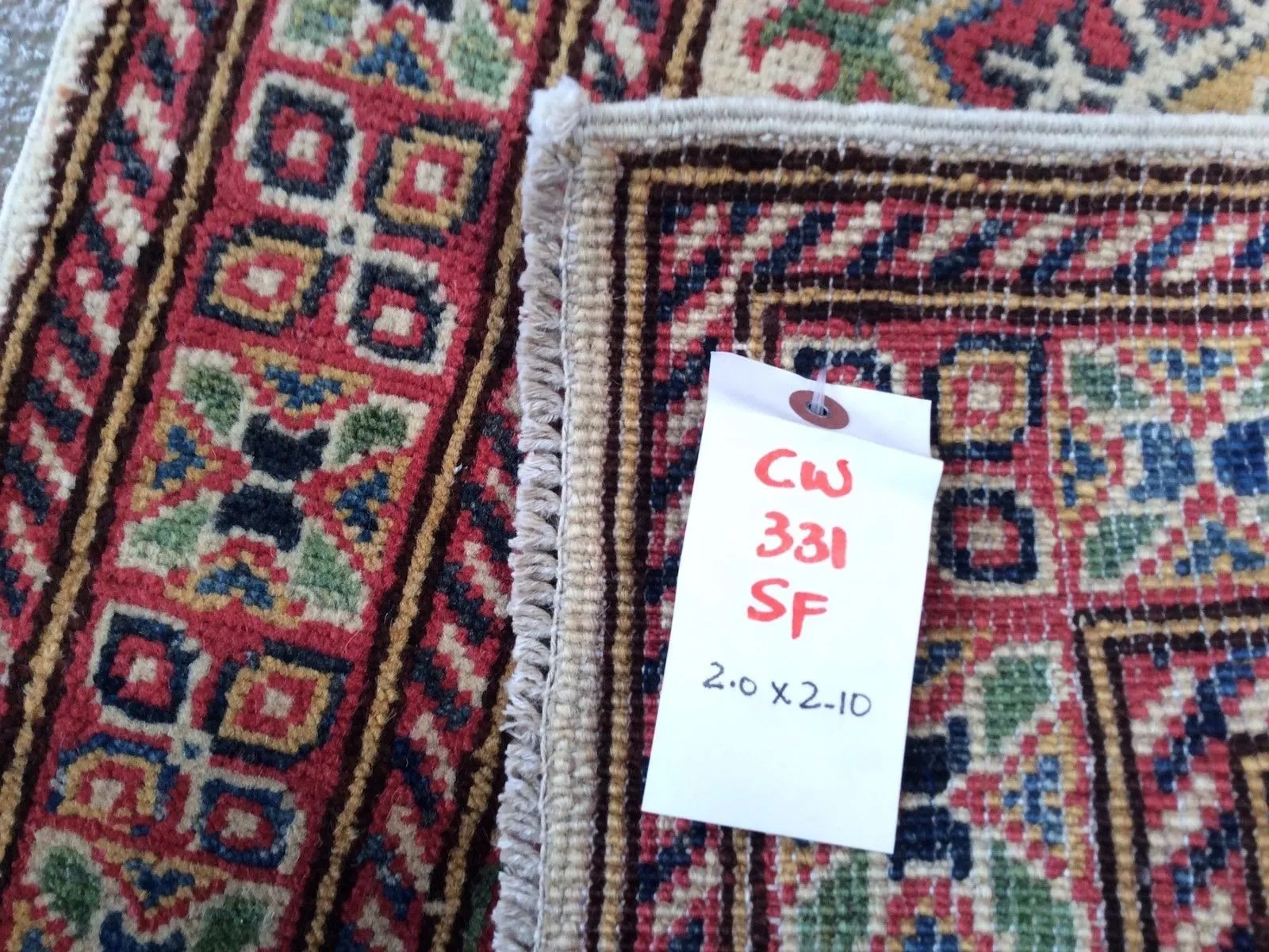 Hand-Knotted Kazak Geometric Design Handmade Wool Rug (Size 2.0 X 2.10) Brrsf-993