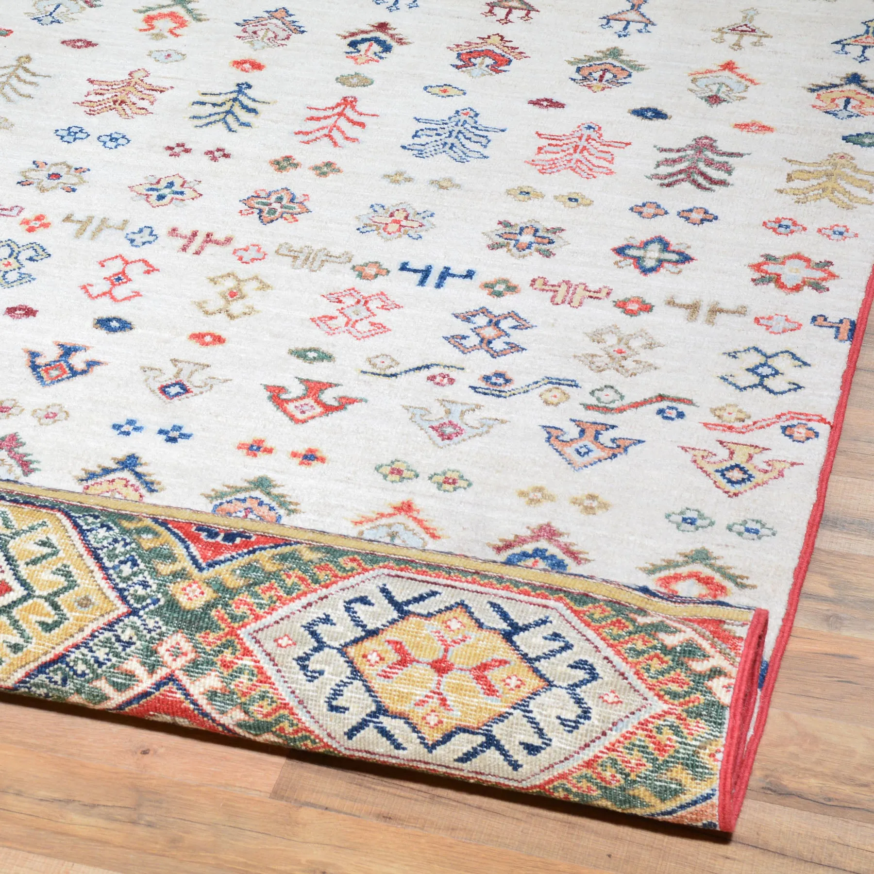 Hand-Knotted Khorjin Design Super Kazak Wool Rug (Size 10.3 X 13.9) Cwral-7215