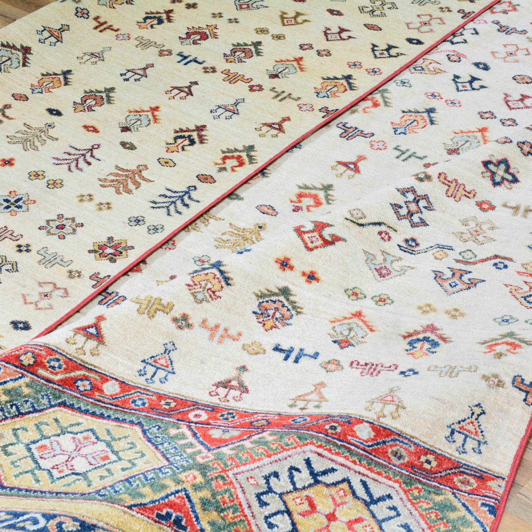 Hand-Knotted Khorjin Design Super Kazak Wool Rug (Size 10.3 X 13.9) Cwral-7215