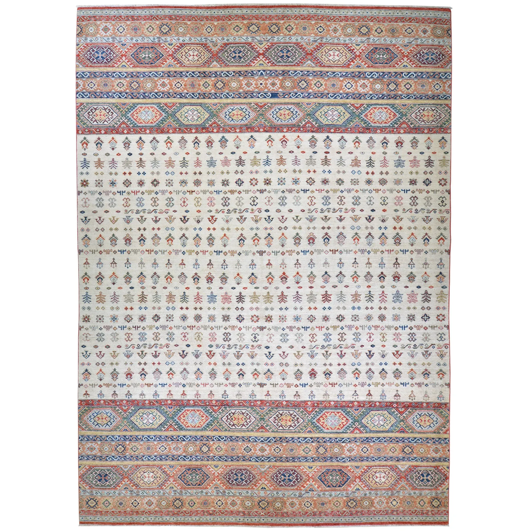 Hand-Knotted Khorjin Design Super Kazak Wool Rug (Size 10.3 X 13.9) Cwral-7215