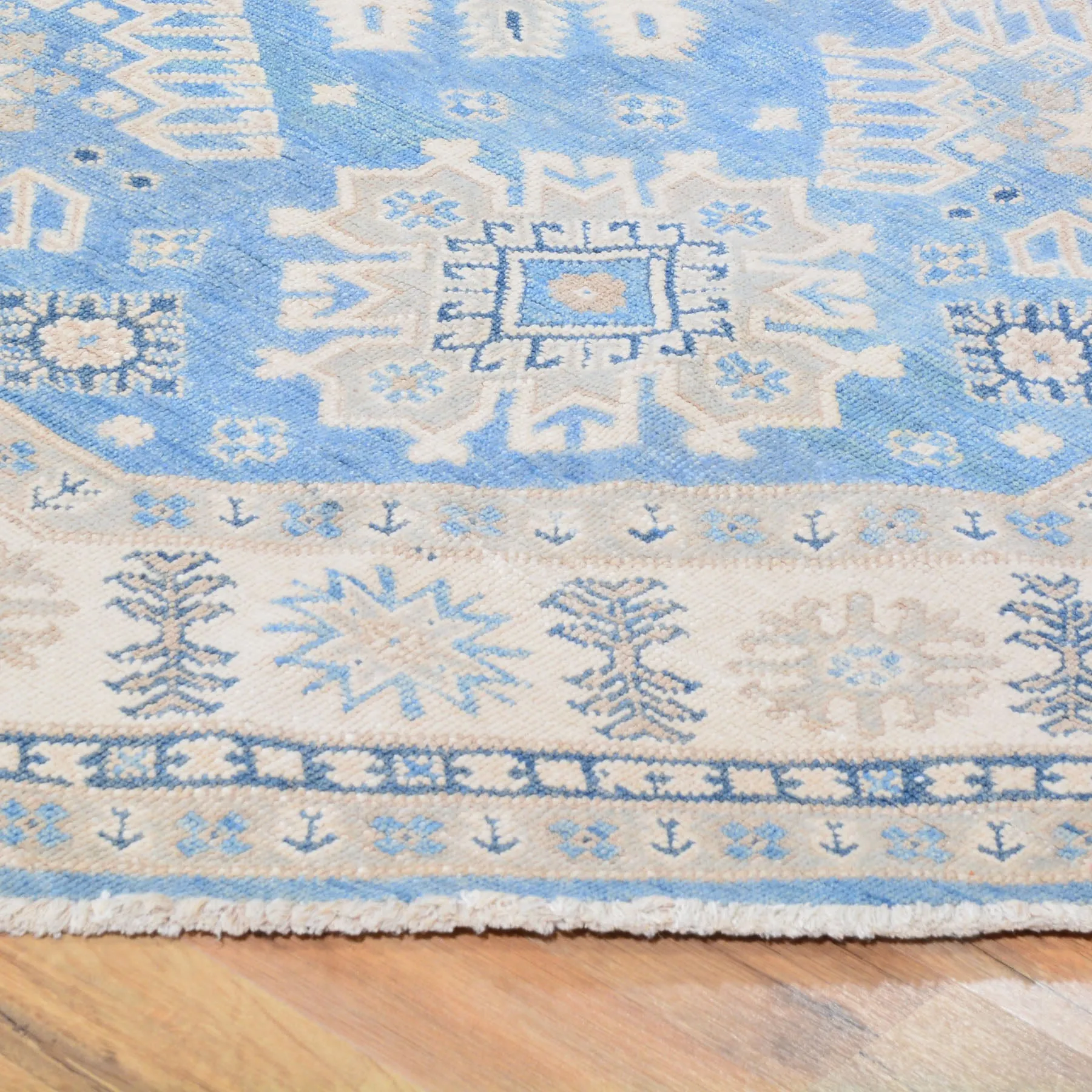 Hand-Knotted Octagon Vintage Look Kazak Design Wool Rug (Size 6.0 X 6.0) Cwral-7947