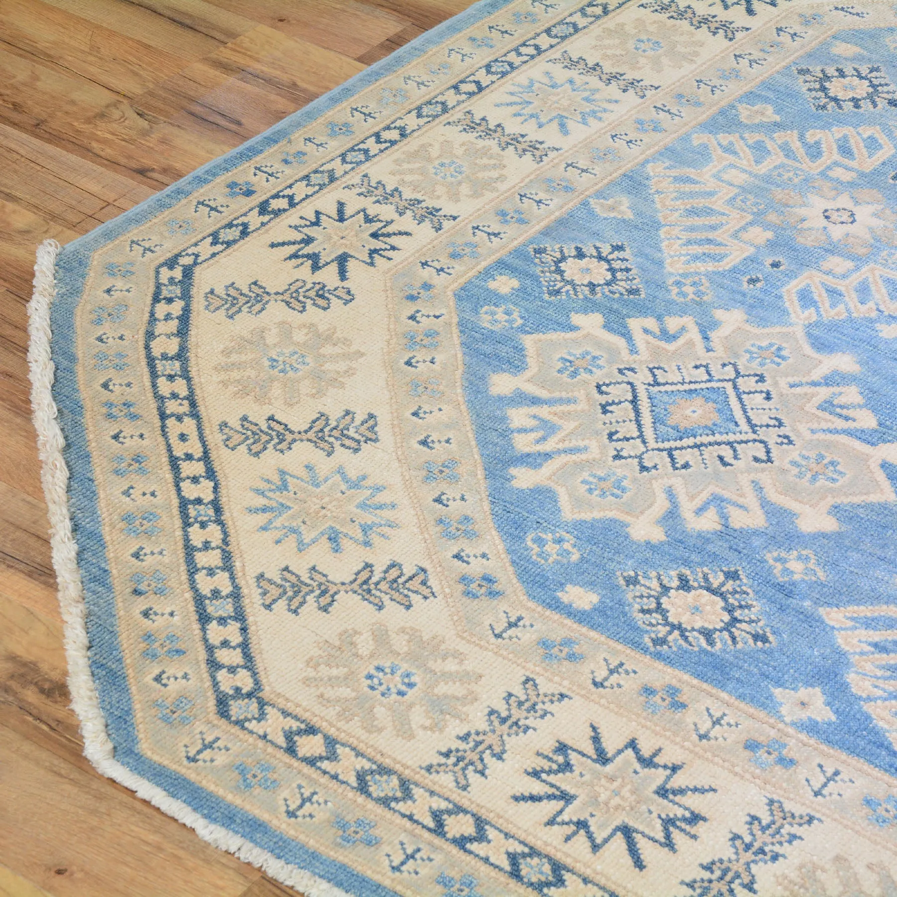 Hand-Knotted Octagon Vintage Look Kazak Design Wool Rug (Size 6.0 X 6.0) Cwral-7947