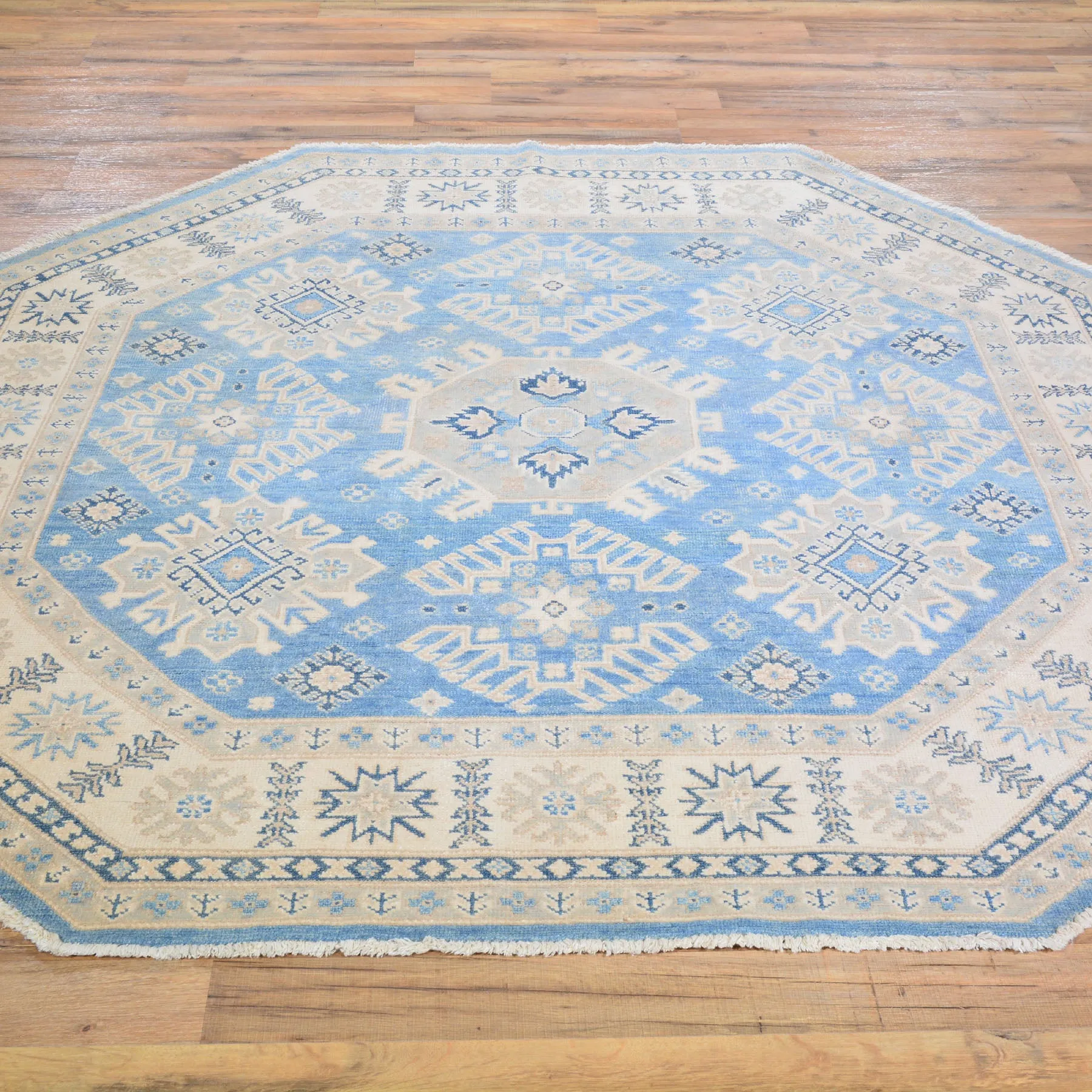 Hand-Knotted Octagon Vintage Look Kazak Design Wool Rug (Size 6.0 X 6.0) Cwral-7947