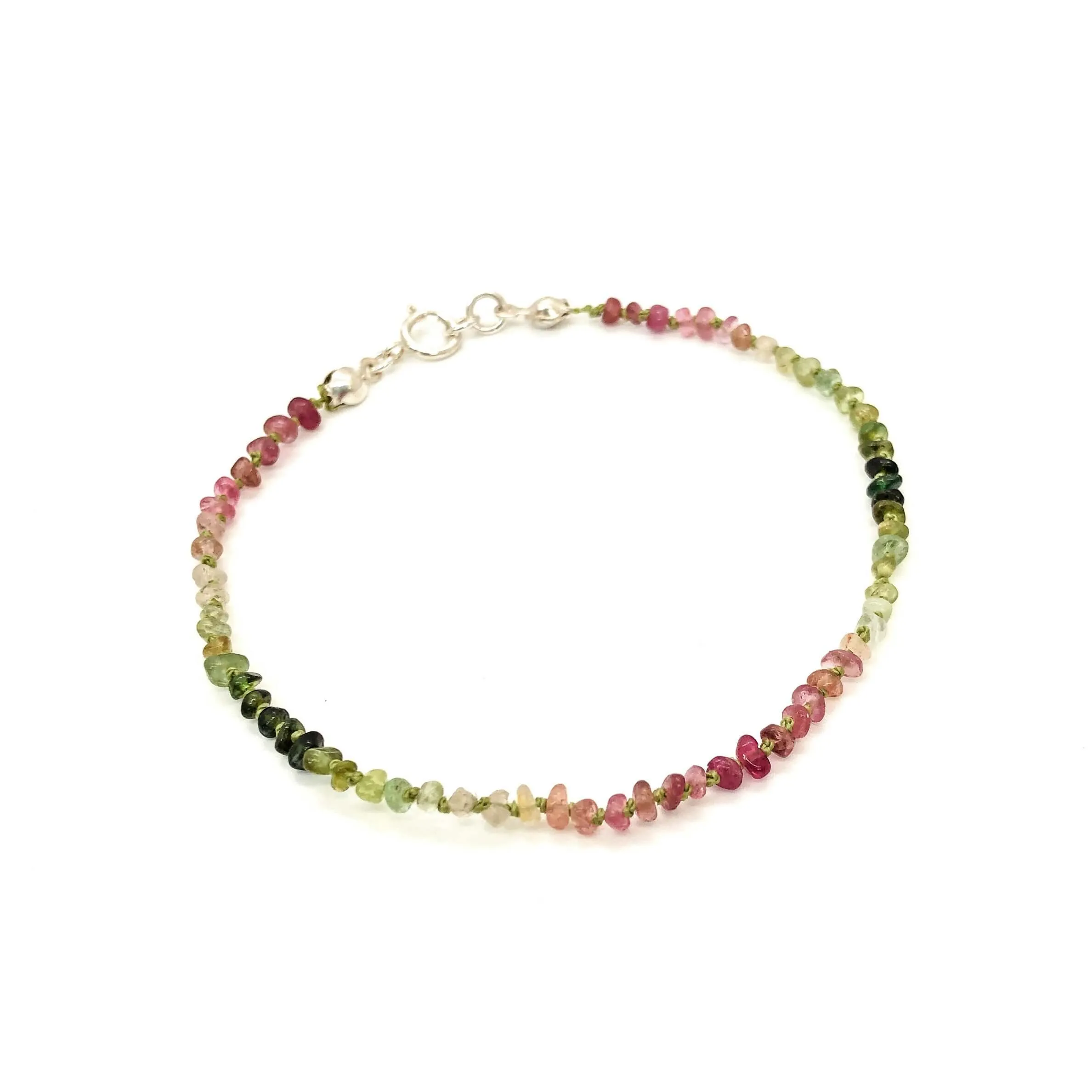 Hand Knotted Ombre Pink and Green Tourmaline Nugget Bracelet