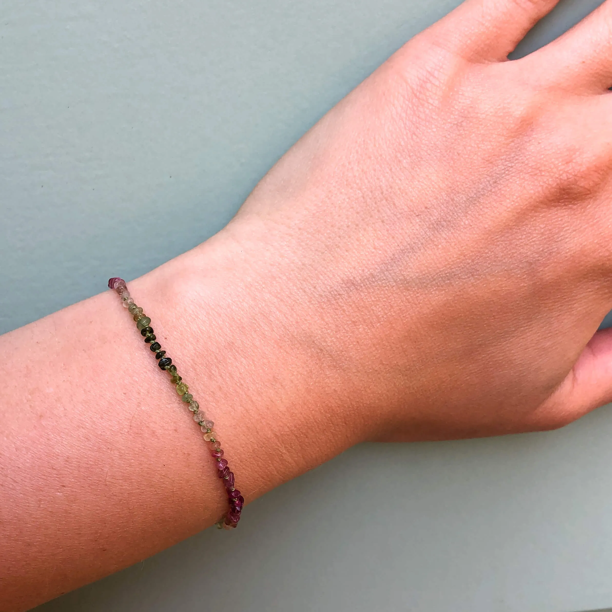 Hand Knotted Ombre Pink and Green Tourmaline Nugget Bracelet